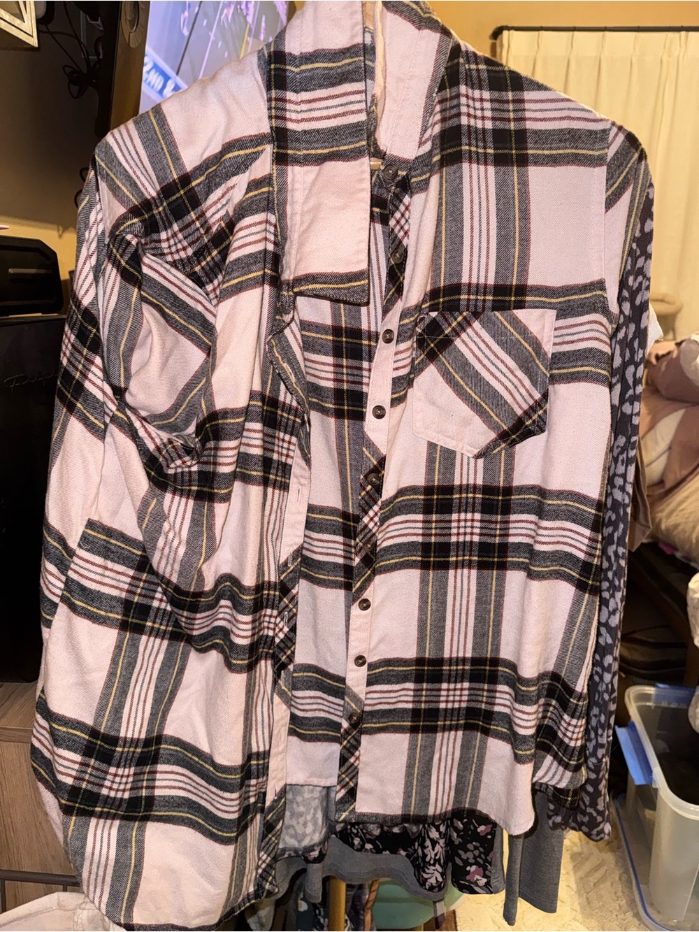 Maurices Pink and Black Plaid Button-Down Shirt